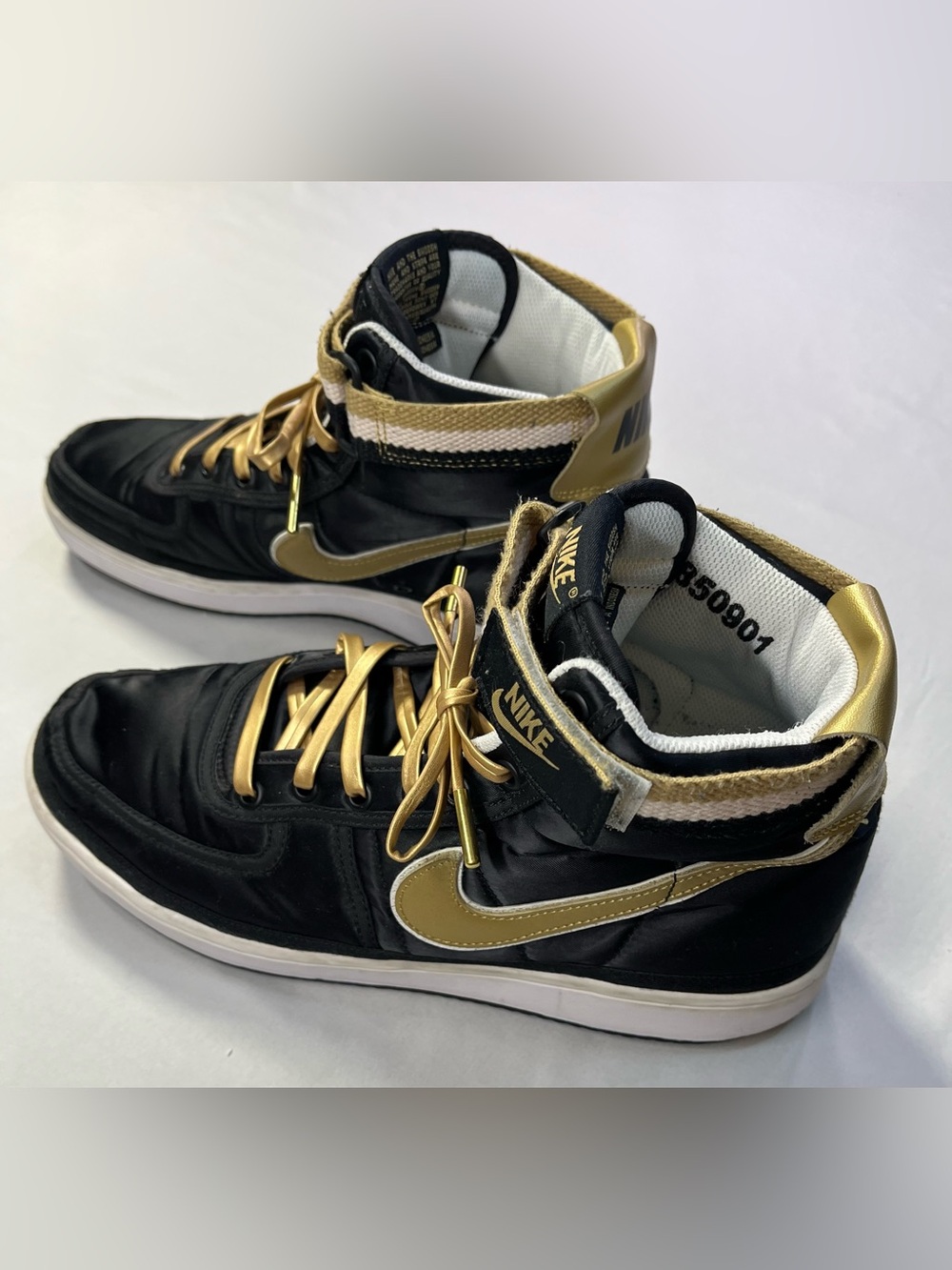 Nike Vandal High Supreme Black Metallic Gold Laces Ankle Strap Shoes Sneakers - Picture 3 of 12